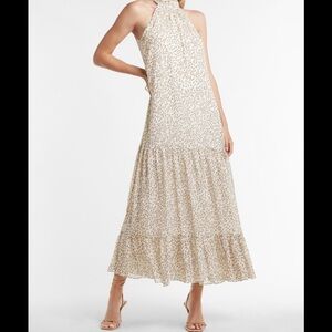 NWT Med Express tiered, high, necked, maxi leopard dress